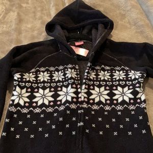 Hooded Black Fairisle Footed Onsie for Adults